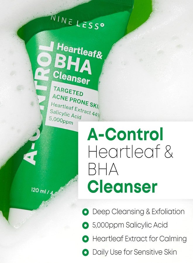 NINELESS A-Control Heartleaf & BHA Cleanser – Korean Exfoliating Face Wash with Salicylic Acid for Clear Skin – Blackhead Remover, Deep Pore Cleansing, 4.05oz. - Image 2
